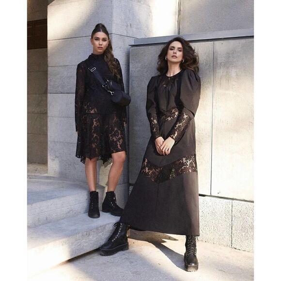 Lace Dress H&M Black Taffeta NWT Puff Sleeves - Picture 5 of 12